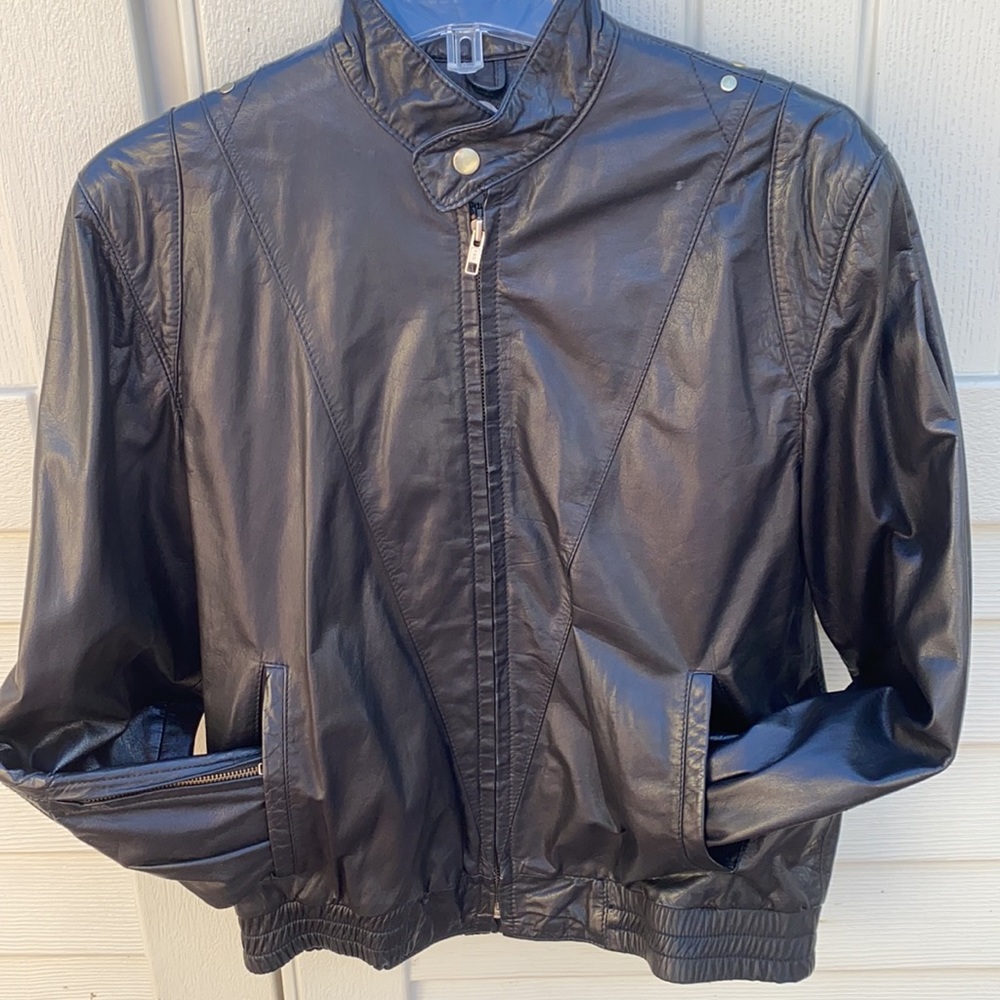 Philippe Monet black lamb leather bomber  jacket